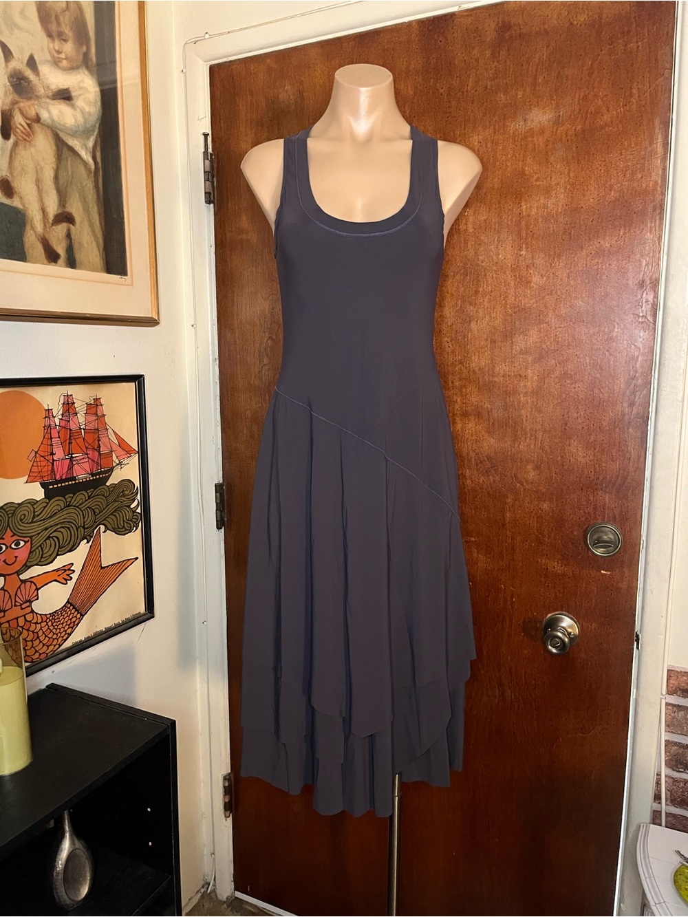 MC Planet Gray Blue Tiered Skirt Racer Back Tank Dress 6